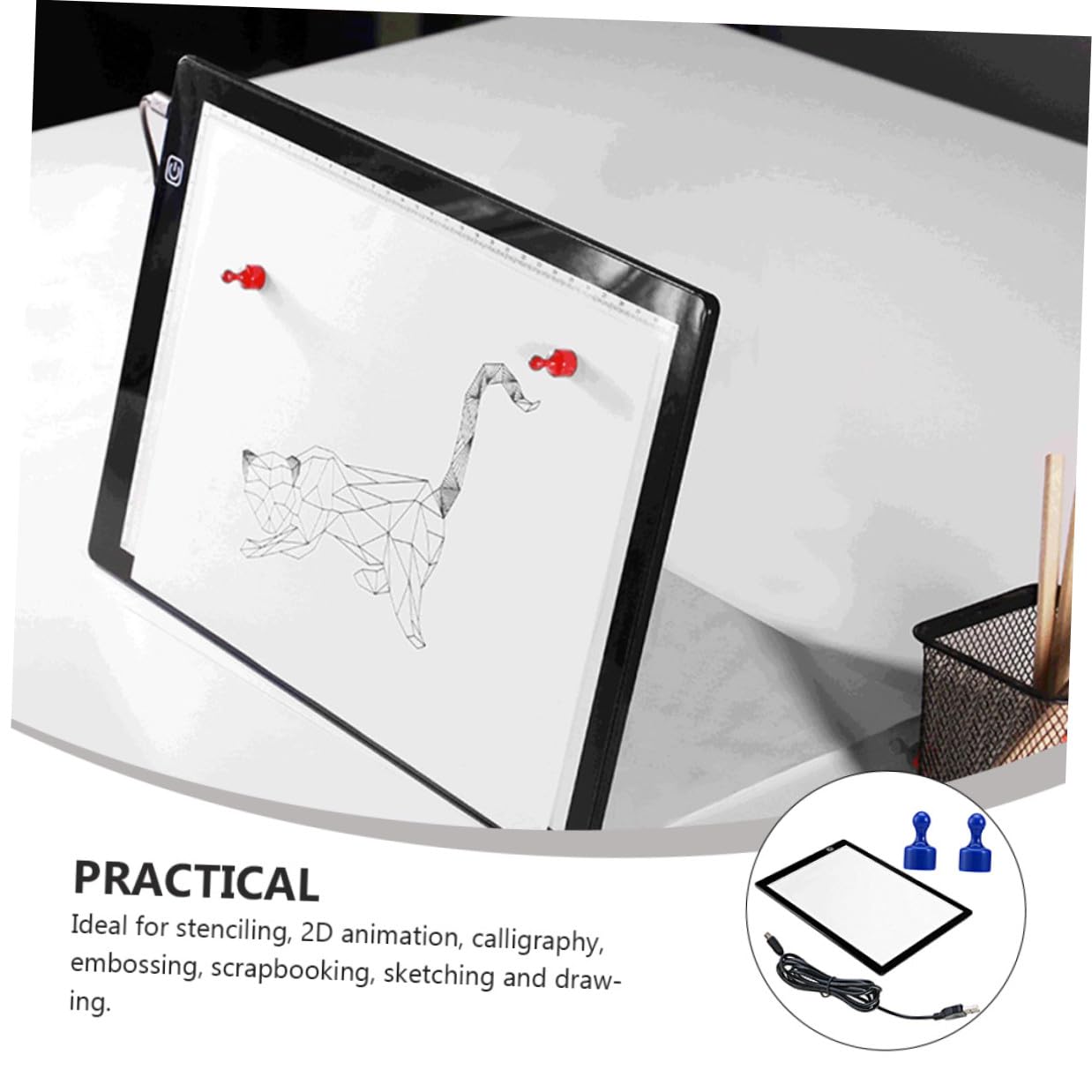 Baluue Boîte Lumineuse LED A4 en Acrylique Blanc avec Magnets et Règle Intégrée, Tablette Légère pour Dessin et Pratique de L'embossage, Alimentation USB en Énergie