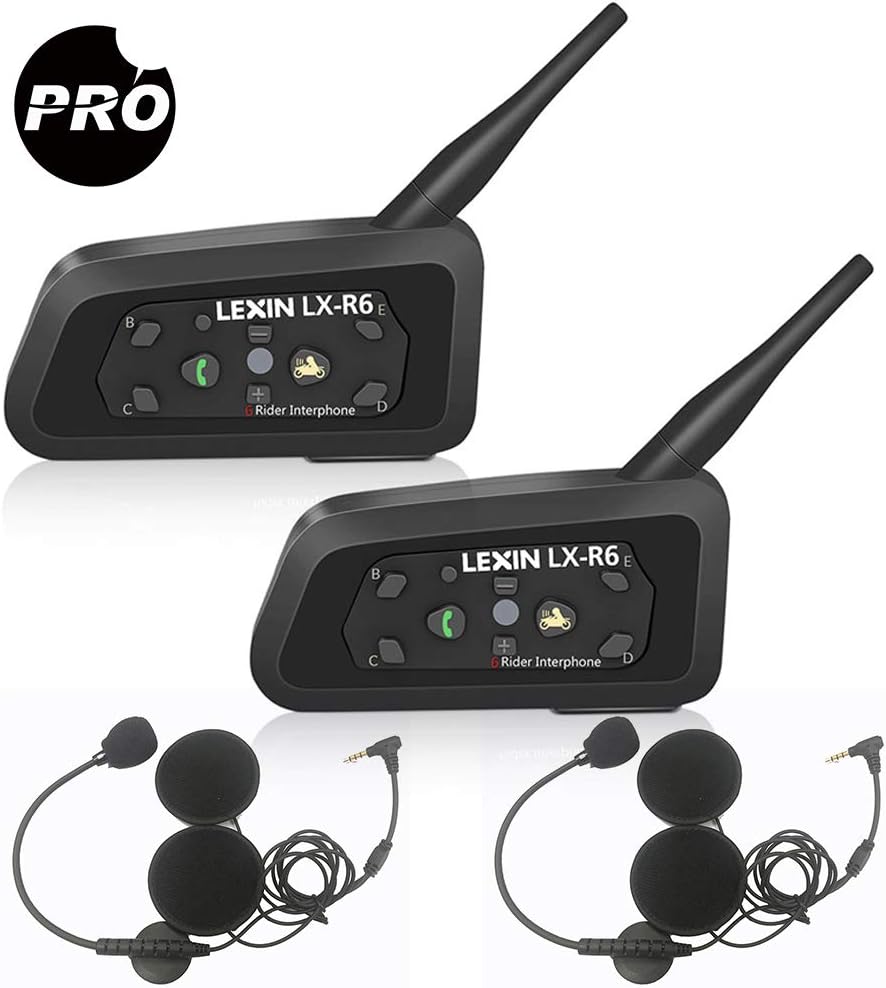 LEXIN 2x LX-R6 Motorbike Intercom, Motorbike Bluetooth headset, Motorbike Helmet Intercom, Helmet Bluetooth Headset, Motorcycle Intercom Up To 6 Peoples Connection, Helmet Intercom For Riding,Skiing