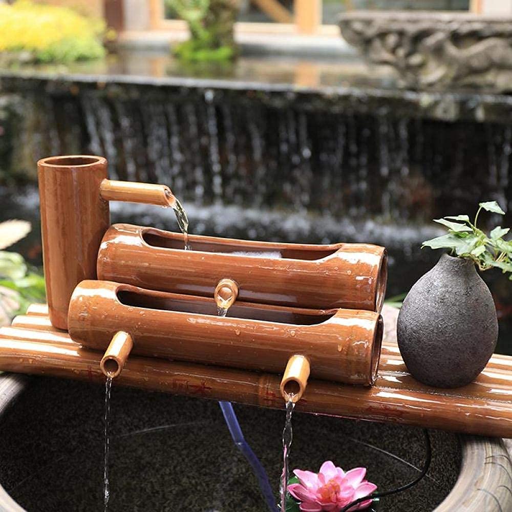 Decorazione per fontana di bambù Fontana di bambù Caratteristica dell'acqua Fontana da giardino Pompa Sculture Statue Decorazione della casa Artigianato artistico Decorazione per cascata, 35 cm