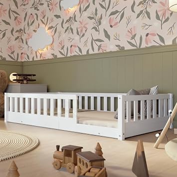 Montessori Crazy Basic Childrens Bed 100 x 200 cm - Floor Bed - White