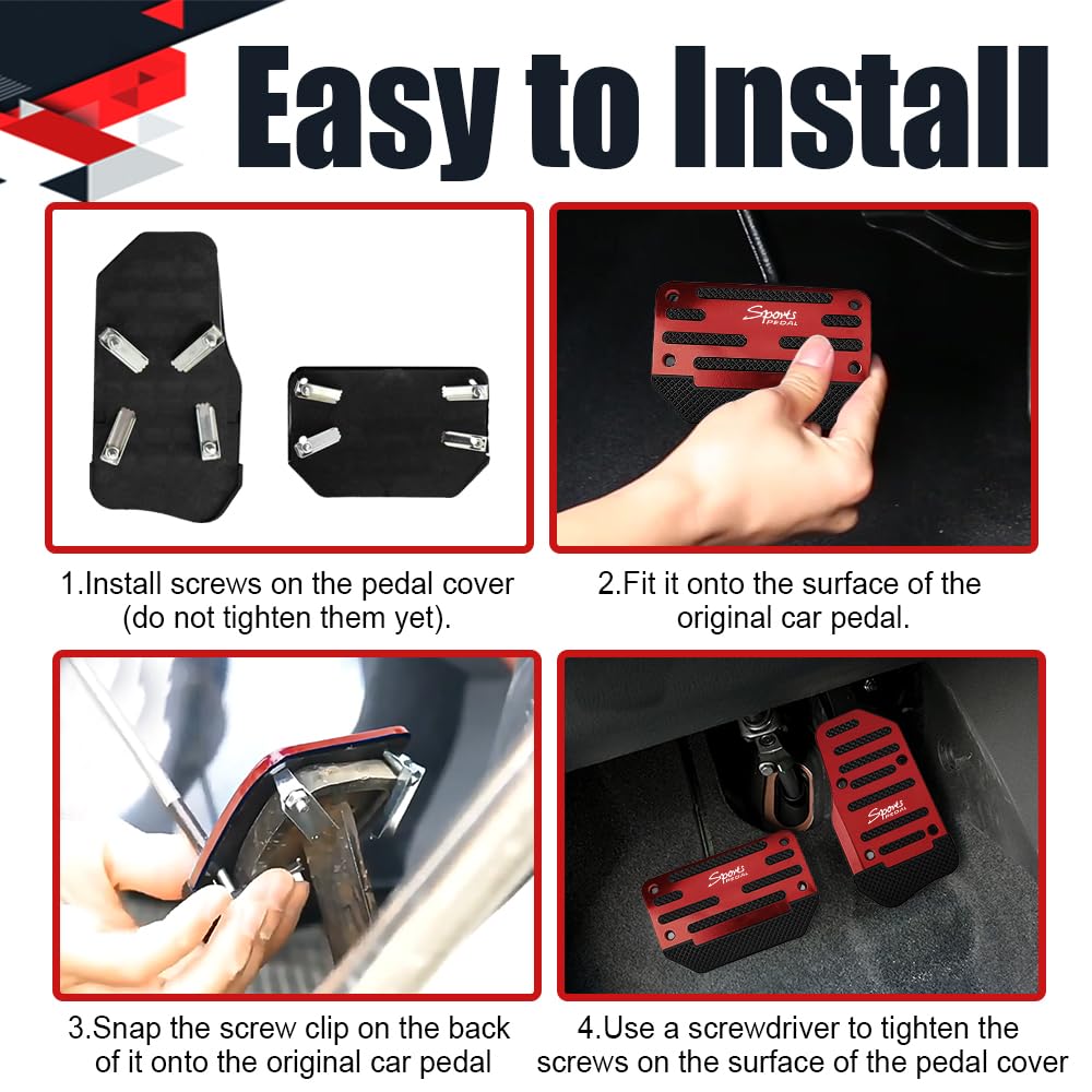 2PCS Non-Slip Car Pedal Covers, Premium Aluminum Alloy Gas and Brake Pedals Covers for Safe Driving, Automatic Transmission Pedal Covers Replacement Kit, Universal Car Accessories for Most Car