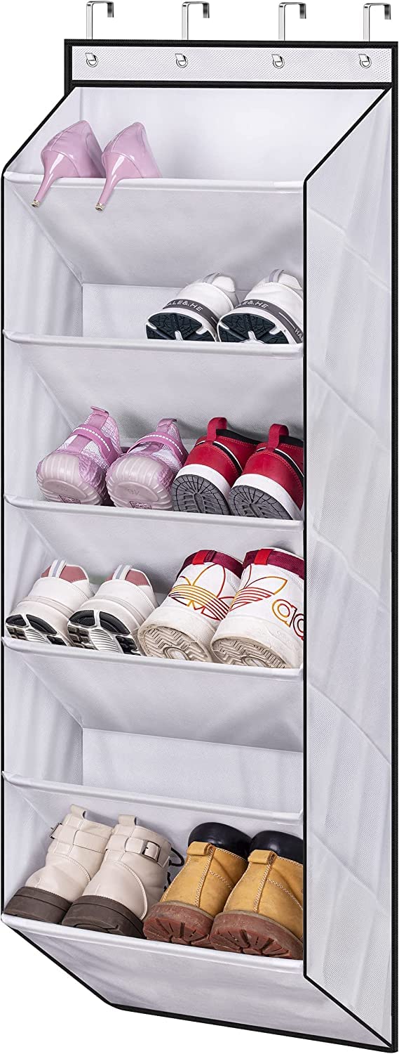 6 Shelf Door Shoe Rack Hanging Shoe Storage With Deep Pocket Over Door Shoe Organiser for Narrow Closet Shoes Holder Organizer, White