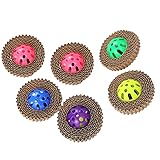 TEHAUX Cat Toys 6-Pack Corrugated Cardboard Scratch Board with Bell Balls Squeaky Soft Cat Ball Toy for Kitten Play and Dental Health