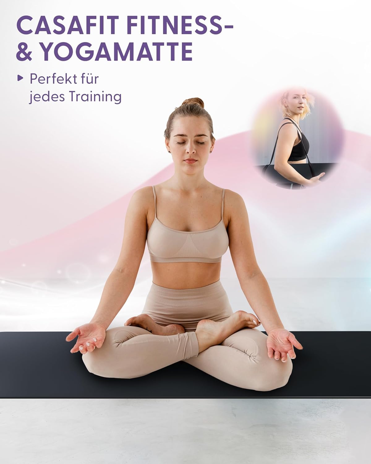 Esterilla de yoga de caucho natural | Esterilla de yoga antideslizante y acolchada | Esterilla de fitness para yoga, pilates, esterilla de gimnasia, esterilla deportiva con correa de