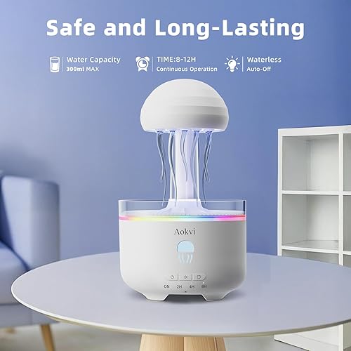 Miniatura 7 de Difusor de aceite esencial de medusa de 10.1 fl oz, difusor de niebla de aromaterapia silencioso para aceites esenciales, con 7 luces LED que