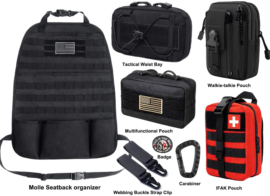 Vviitop Molle Seat Back Organizer, Tactical Car Seat Cover Organizer Panel with Pouches, Molle Universal Vehicle Panel (Red)