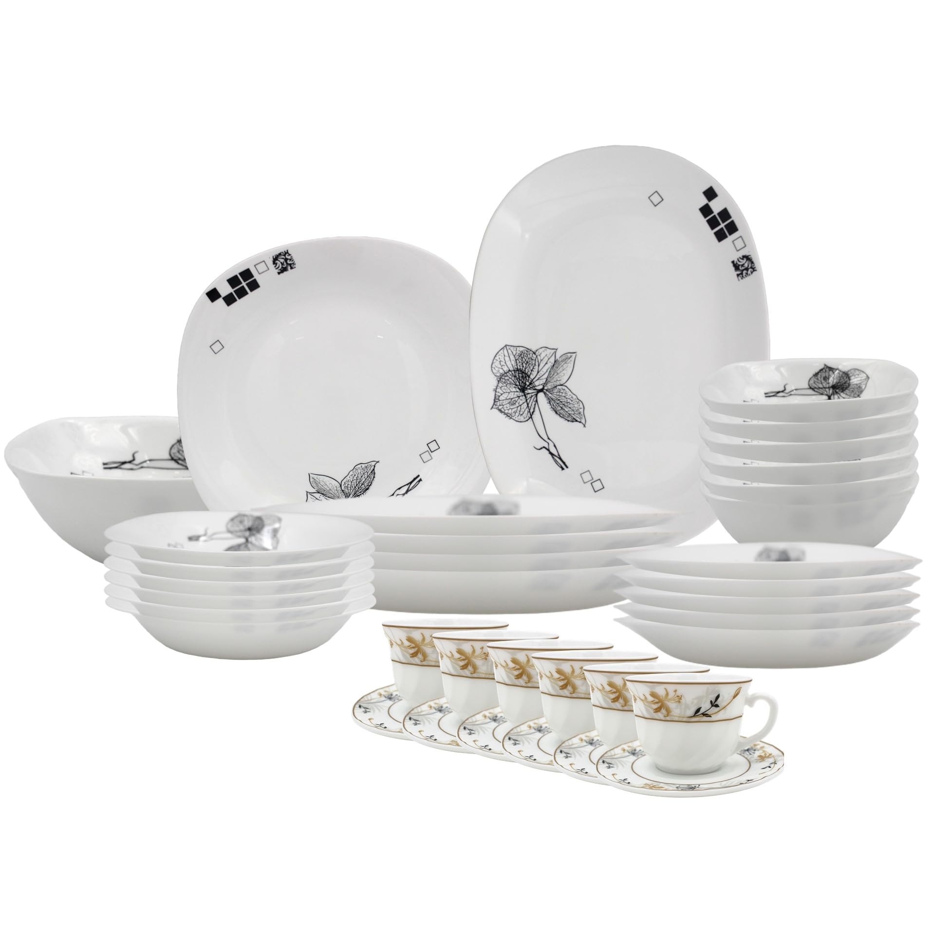 Danny home Opal Glass Ware Dinnerware set with Turkish Cup and Saucer set Eco-Friendly Safe to Use, Dishwasher MIcrowave Safe, Heat Break Sctarch Resistance, Dinner plates Bowls soup plates (38)