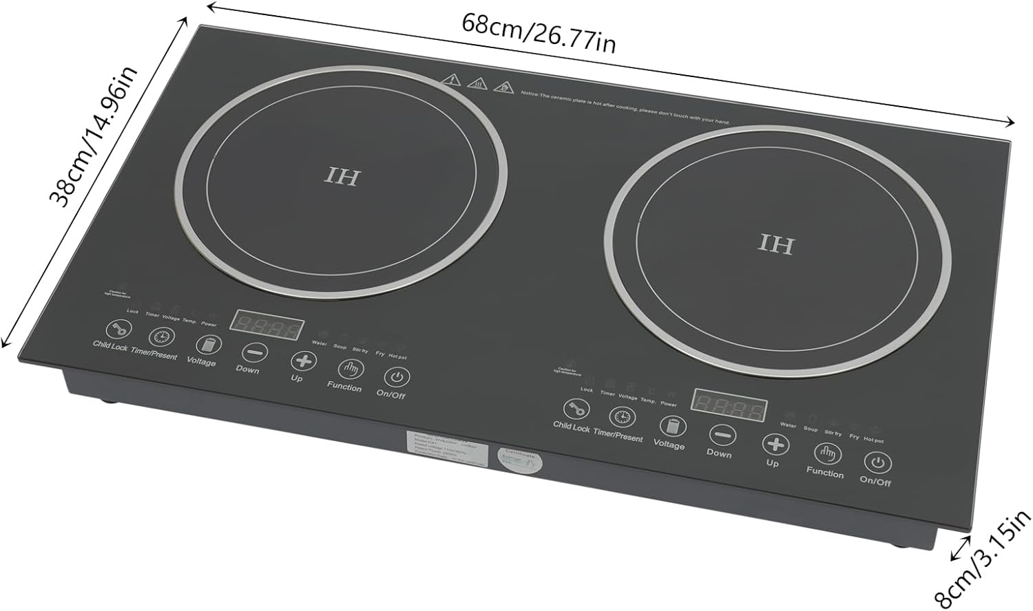 Double Induction Cooktop, 1200W Powerful 2 Burner Independent Controls Cooker 110V Horizontal Electric Stove with 8 Gear Firepower Portable Induction Cooker with Touch Sensor Child Safety Lock