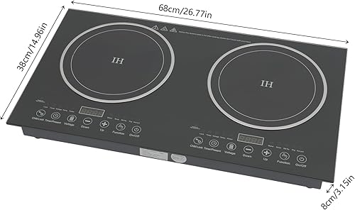 Miniatura 2 de Cocina de inducción doble con 2 quemadores, 1200 W de cocina de quemador eléctrico, Placa de cocción de inducción de vidrio templado, Placa de