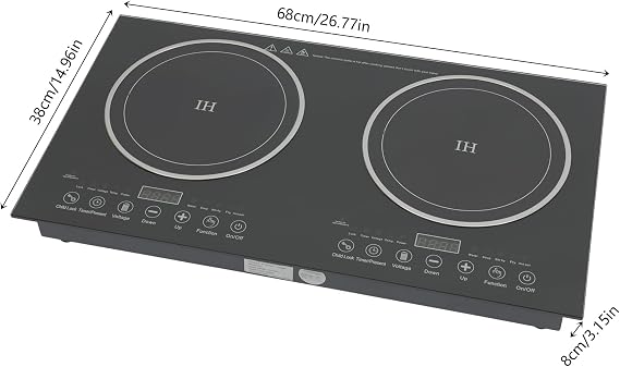 Double Induction Cooktop, 1200W Powerful 2 Burner Independent Controls Cooker 110V Horizontal Electric Stove with 8 Gear Firepower Portable Induction Cooker with Touch Sensor Child Safety Lock