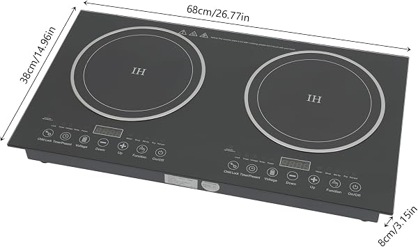 Double Induction Cooktop, 1200W Powerful 2 Burner Independent Controls Cooker 110V Horizontal Electric Stove with 8 Gear Firepower Portable Induction Cooker with Touch Sensor Child Safety Lock