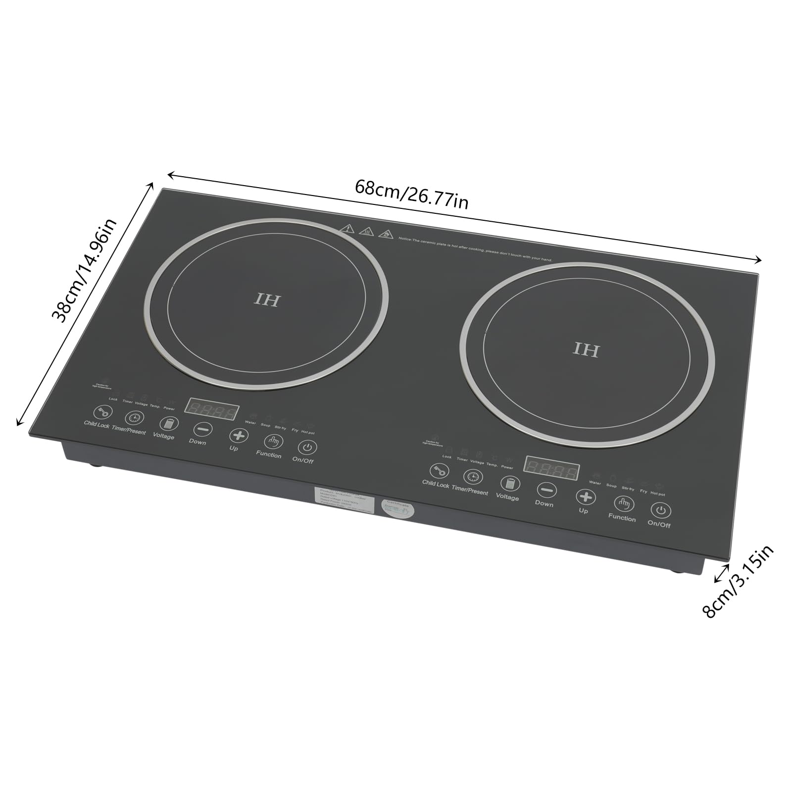 2400W Double Induction Cooktop 2 Burner Electric Cooktop with Safety Lock, 8 Firepower Level & 3-hour Timer for Kitchen, Restaurant, Flat