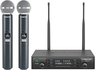Phenyx Pro PTU-71-2H Dual UHF Wireless Microphone System with 2 Handhelds, Auto Scan, 2x100 Frequencies, 328ft Range for Karaoke, Church, Singing