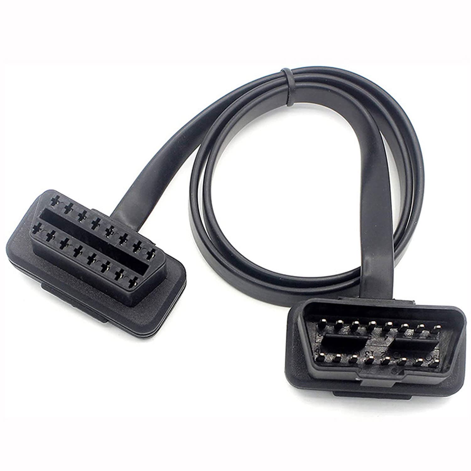 Excefore OBD II Extension Cable OBD2 Convert Cable Full 16pin Male to Female Diagnostic Universal Flat Ribbon Cable with Angled Connectors for All OBDII Vehicles 60CM