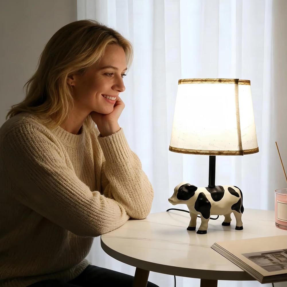 Lámparas de Animales Luz Alimentada por USB Estilo Rural Occidental Lámpara de Escritorio de Vaca para Mesita de Noche Dormitorio Habitación Infantil Guardería Dormitorio
