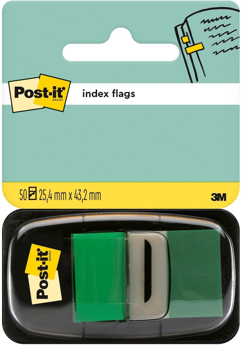 Index Flags, Medium, Green, 1 Dispenser 25.4 mm x 43.2 mm, 50 Flags - To Mark, Highlight or Color Code Important Information