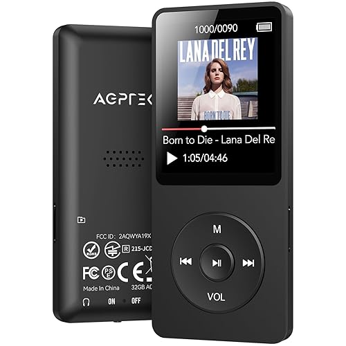 AGPTEK A02 MP3 Player with Bluetooth 5.3, 1.8 inch Screen Portable Music Player with Speaker, FM Radio, Voice Recorder, Supports Expanded Up to 128GB(Black, 32GB) - 32GB - Black