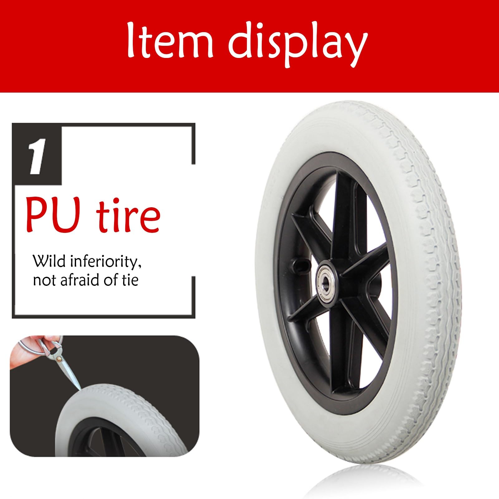 1 par de Ruedas traseras de Repuesto para sillas de Ruedas de 12½ x 2¼ para sillas de Ruedas, andadores, Ruedas sólidas de Poliuretano para Silla de Ruedas con rodamiento de 1/2" (12 mm) (co