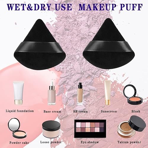 Miniatura 5 de 10 piezas de soplo de polvo triangular para rostro, suave, suelto, maquillaje, velour, belleza, soplo con correa, para contornear polvo facial,