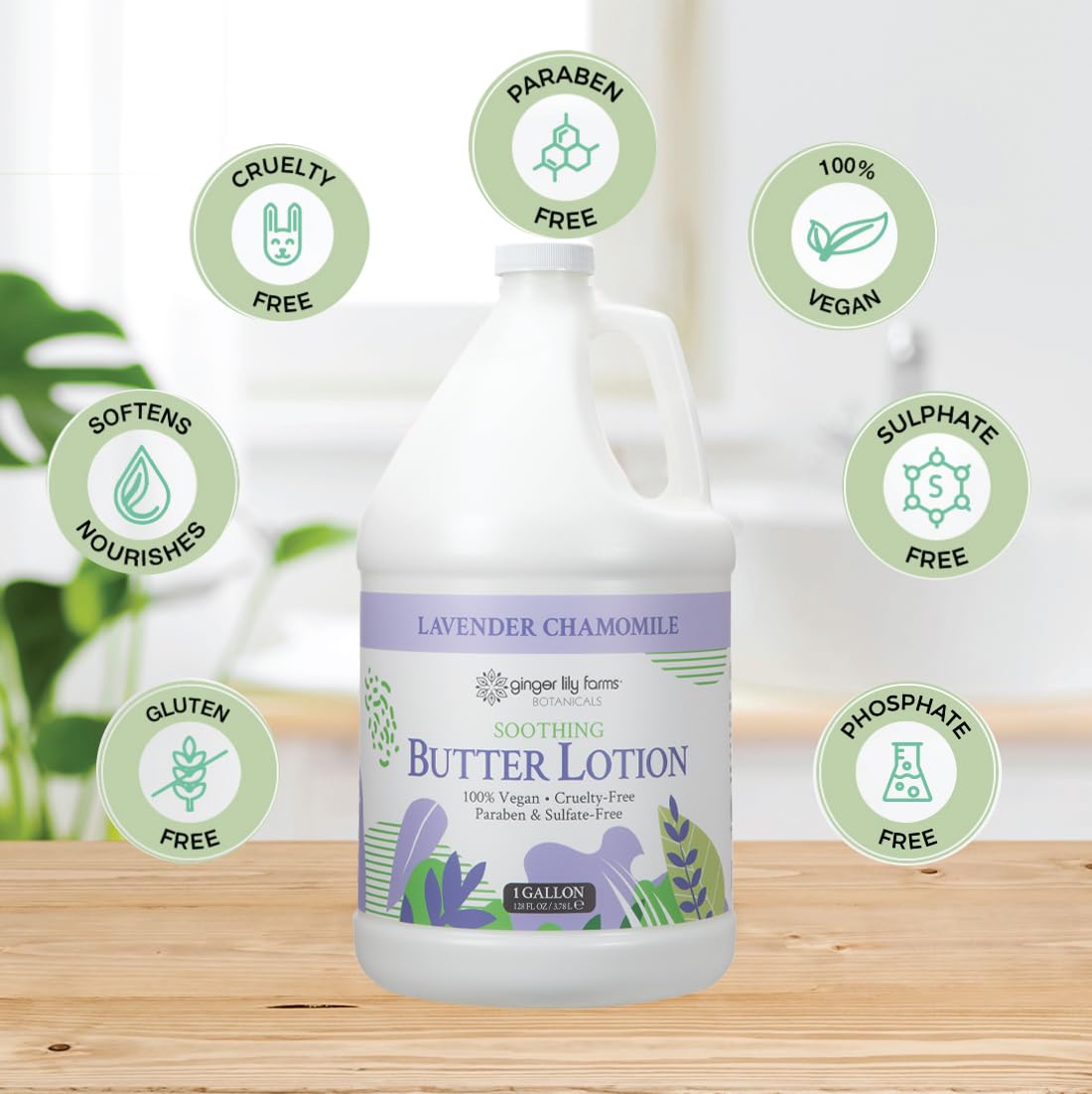 Ginger Lily Farms Botanicals Soothing Butter Lotion for Dry Skin, 100% Vegan & Cruelty-Free, Lavender Chamomile Scent, 1 Gallon Refill (128 fl oz) - Image 4