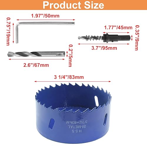 Vista 94 de Luomorgo - Sierra perforadora de 4 pulgadas/100 mm, acero de alta velocidad, profundidad de corte 1 1/4 pulgadas, adaptador de broca hexagonal