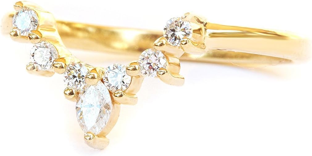 Natural Marquise Diamond Side Wedding Band - ROMI V-Ring,Diamond V Ring, Engagement Ring Side Band - Nesting Ring - Diamond 14K / 18K White / Yellow / Rose Gold Band Ring