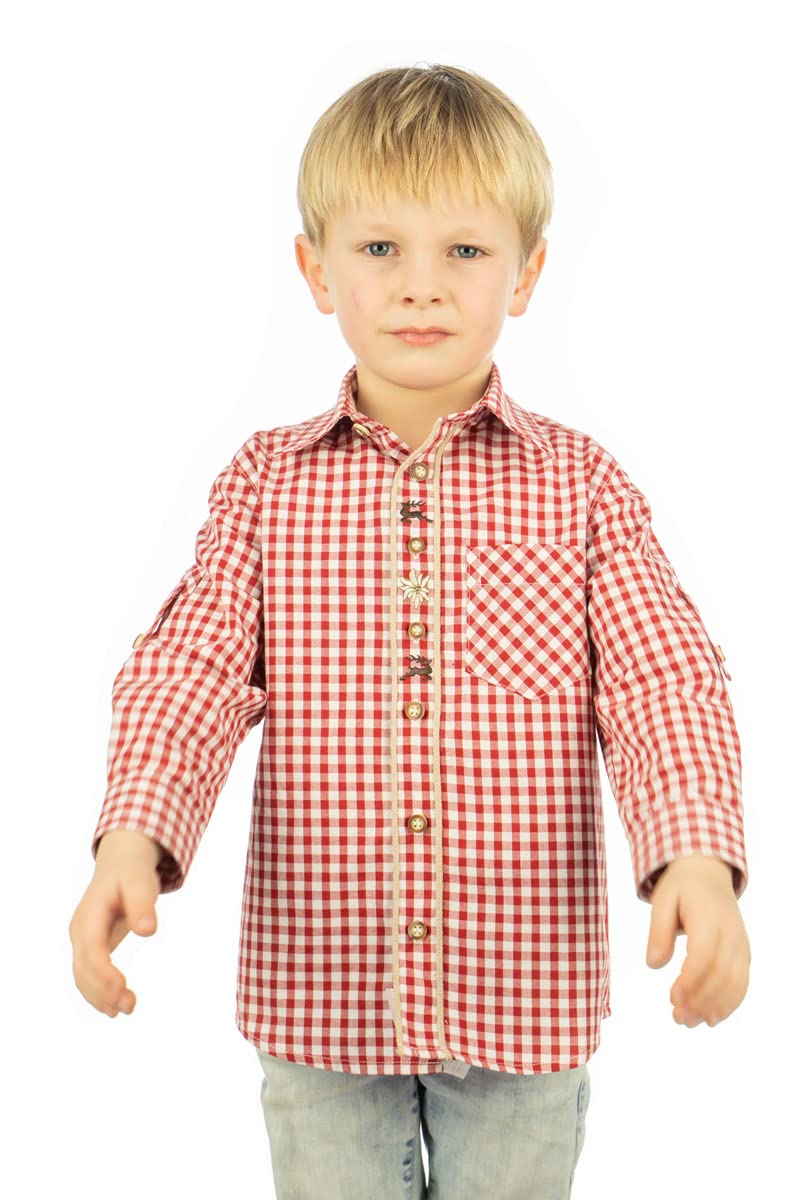OS Trachten Kinder Hemd Jungen Langarm Trachtenhemd mit Liegekragen Inseyo