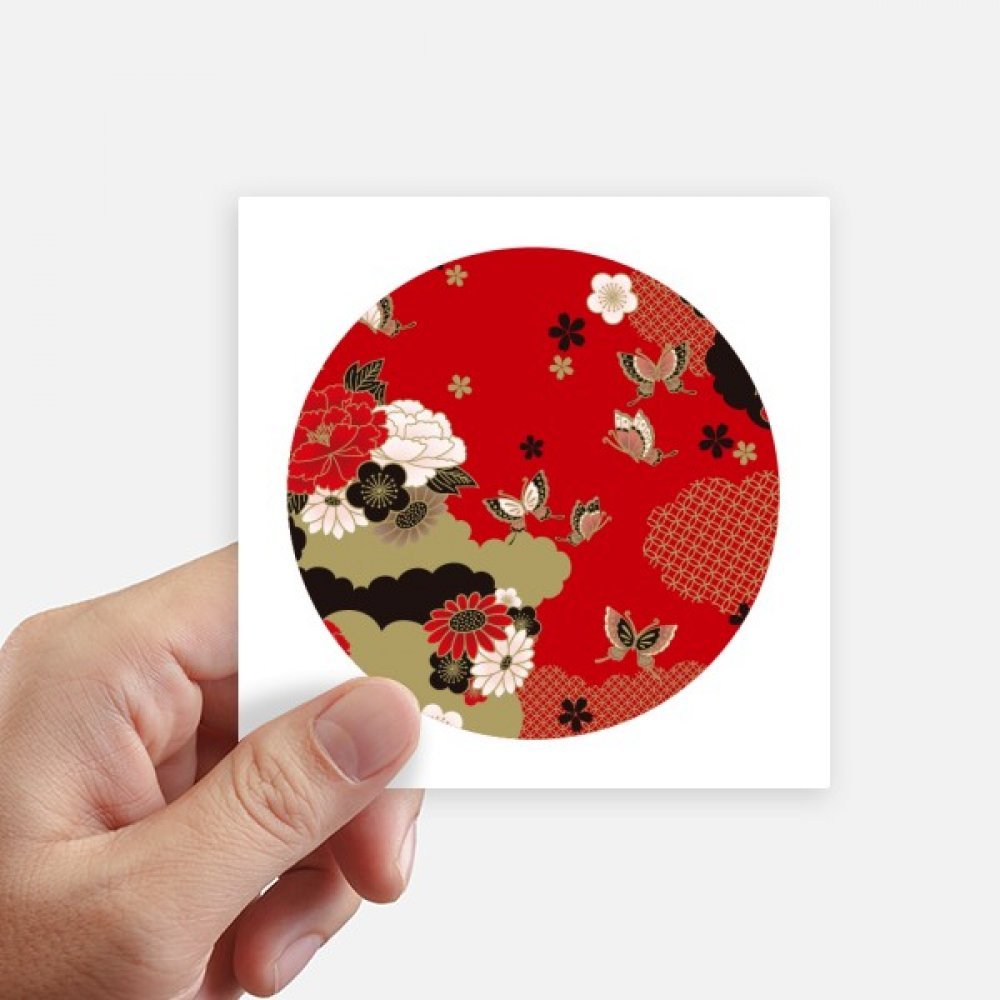 Sakura autocollant carré de 10 cm fleur de papillon rouge pour personnaliser votre bureau