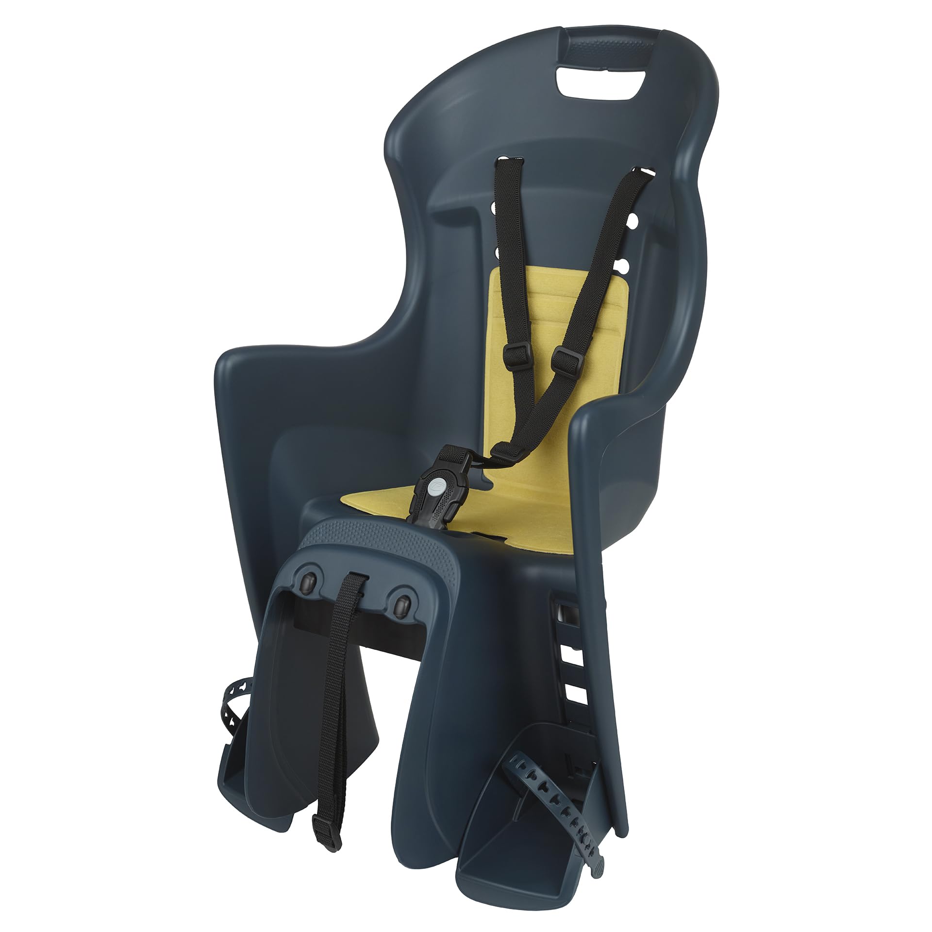 DIEFFE 8630500035 - Silla Trasera Bikey Cool ELM para Bicicleta con Ruedas de 26'' a 29'' Apta para niños con un Peso de 9 a 22 Kg con Anclaje fácil en el Portaequipajes en Color Azul Denin/Amarillo