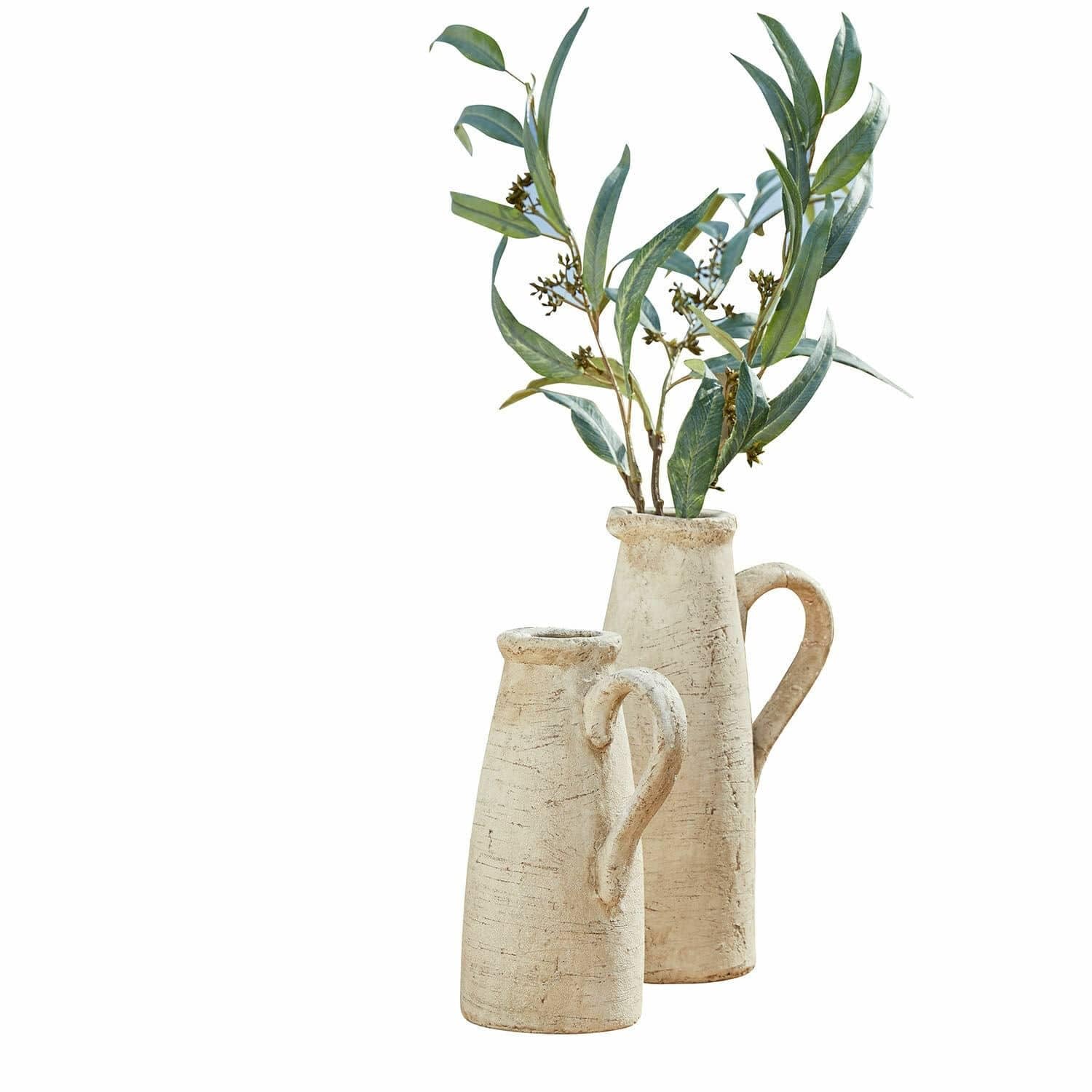 Loberon Deko-Krug 2er Set Lilette, Zwei Größen, für Trockenblumen Geeignet, Echte Handarbeit, Dekoration, Wohn-Accessoires, Terrakotta, antikbeige