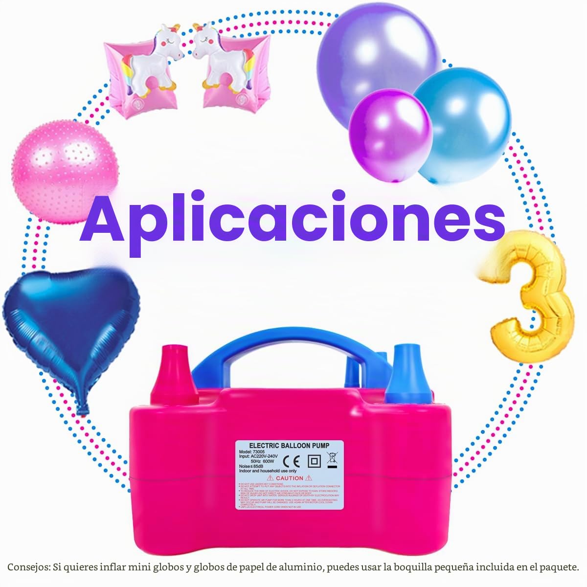 Bomba de globos eléctrica, 600W Kit de bomba eléctrica de globos con 14 kits de guirnalda de globos, 2 modos de inflado y doble boquilla Bomba de globos eléctrica portátil para decoración de