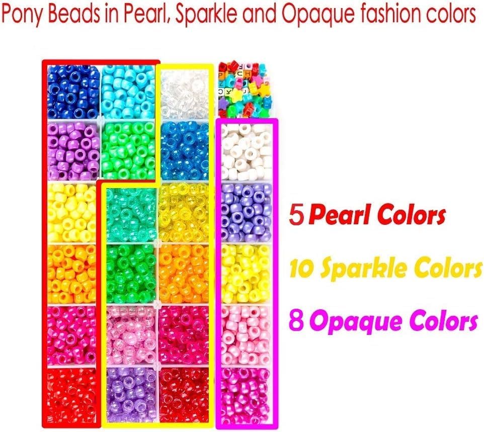 INSCRAFT Pony Beads Set, 3300 Pcs 9mm in 23 Colors with Letter & Star Designs, Elastic String for Bracelet Jewelry Making - Image 3