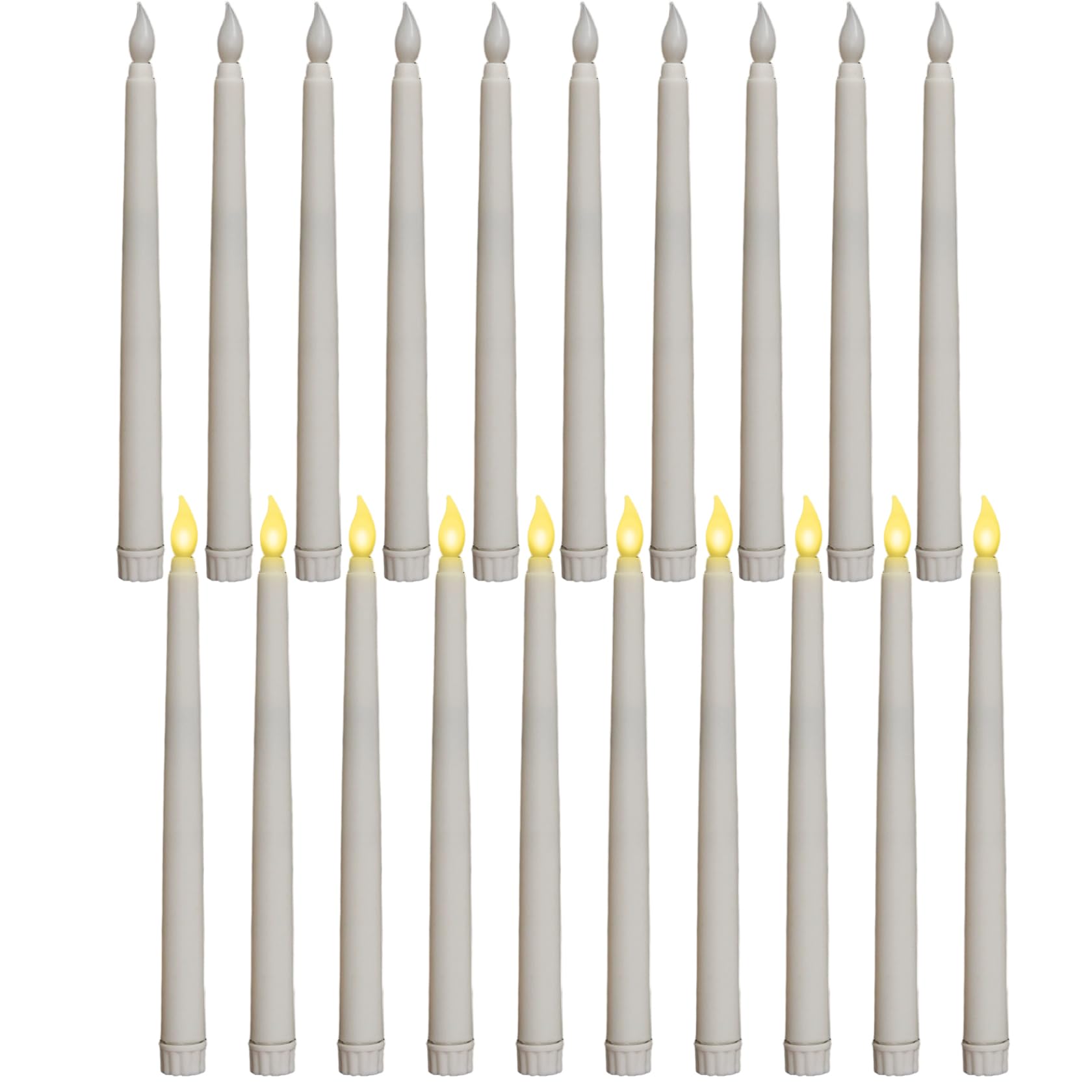 Candele LED coniche da 20 pezzi bianche da 9, 9 pollici, candele senza fiamma con effetto fiamma tremolante, candelieri elettronici a batteria per decorazioni nuziali elettroniche decorative coniche L