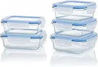 Conjunto 5 Potes 640ml Vidro Hermético 4 Travas Marmita Refratario Fit Microondas Freezer Tampa Hermetica Retangular