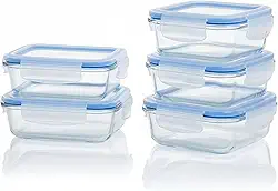 Conjunto 5 Potes 640ml Vidro Hermético 4 Travas Marmita Refratario Fit Microondas Freezer Tampa Hermetica Retangular