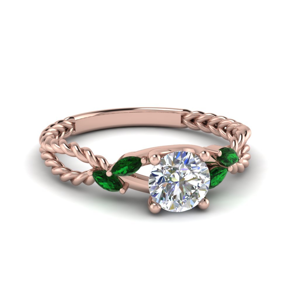 Choose Your Gemstone Braided Diamond CZ Engagement Ring Rose Gold Plated Round Shape Split Shank Engagement Ring Matching Jewelry Wedding Jewelry Easy to Wear Gifts US Size 4 to 12