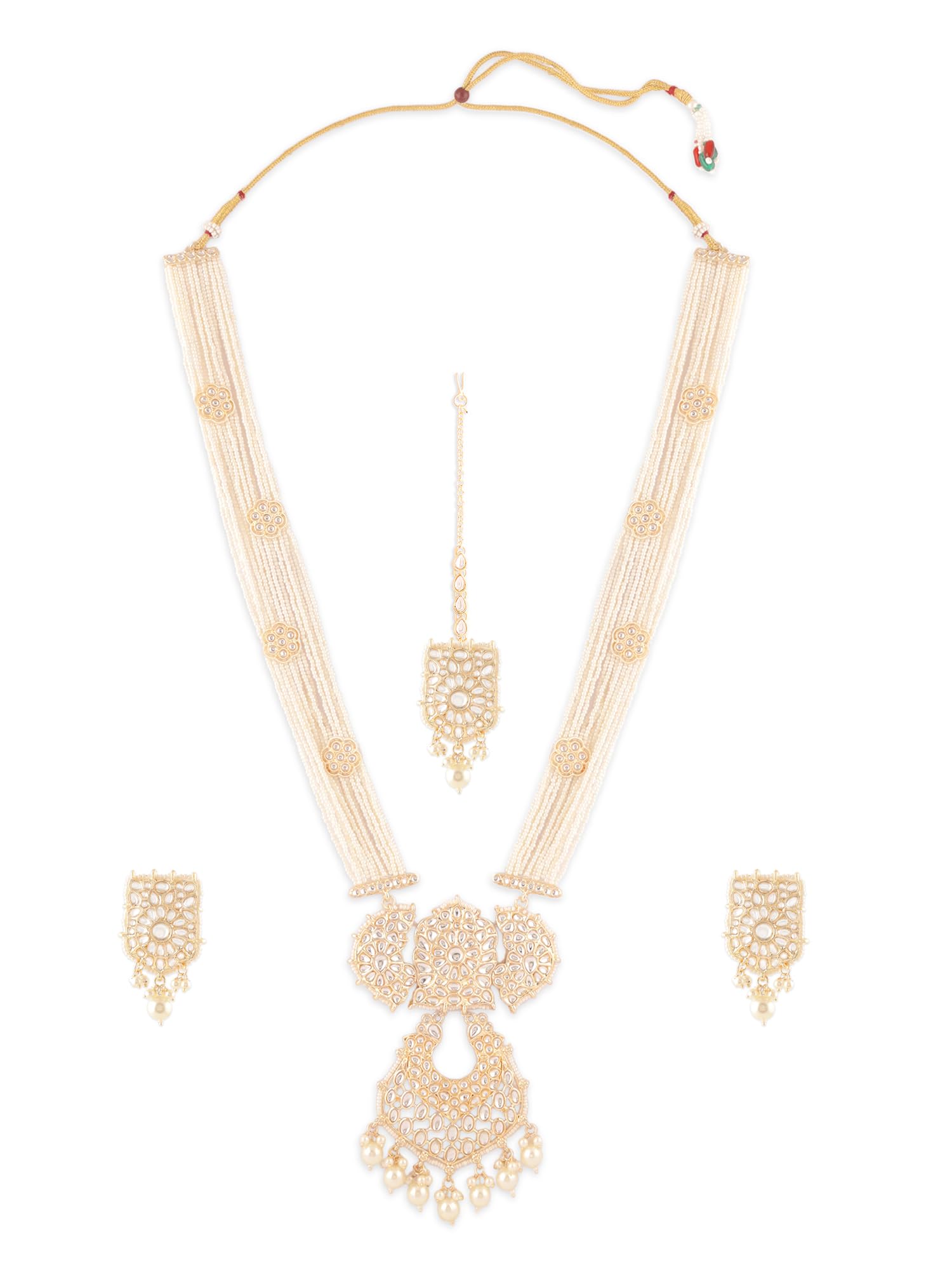 ZAVERI PEARLS Gold Tone Multistring Beaded Kundan Long Bridal Necklace Earring & Maangtikka Set For Women-ZPFK17326 (B0CTQTZ389) Amazon Price History, Amazon Price Tracker