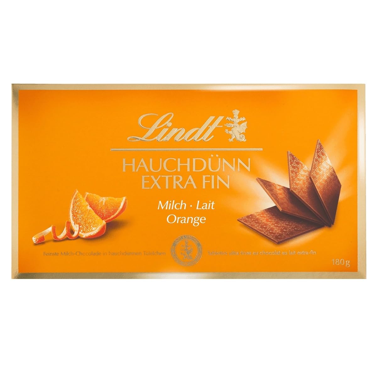 Lindts EXTRA FINE Smooth Swiss Milk Chocolate And Zesty Orange 180gm