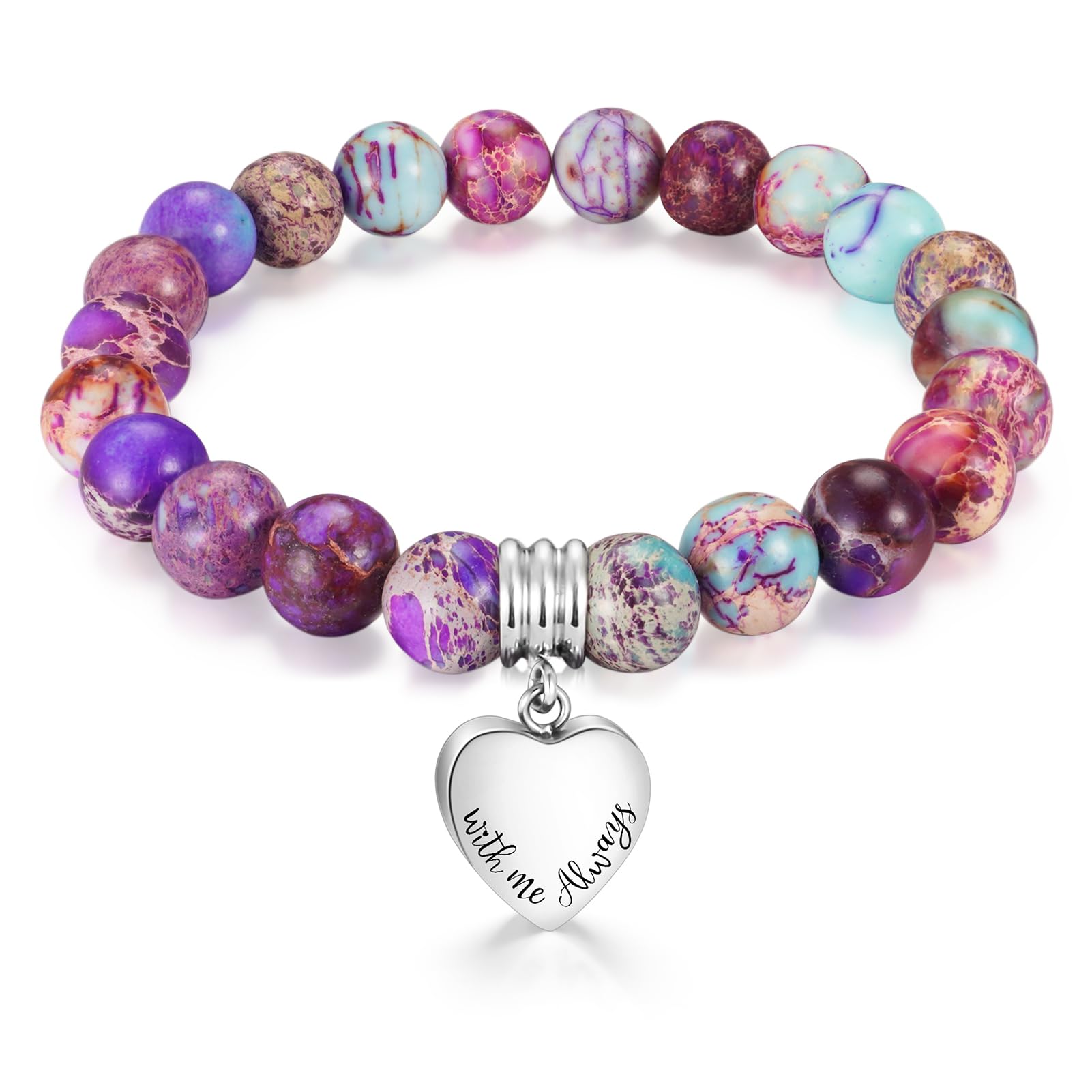 XIUDA Heart Cremation Memorial Urn Bracelet 316L Stainless Steel Keepsake Jewelry Urn Bracelet for Ashes for Women-With Me Always