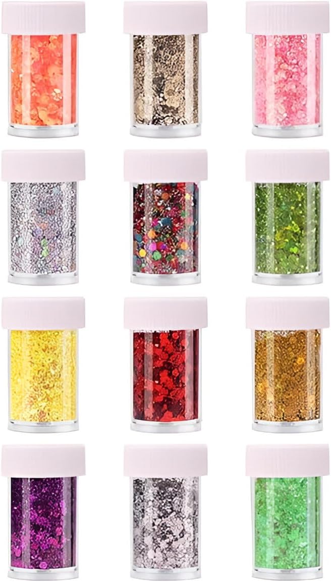 Chunky Glitter Early Autumn Color Shift Craft Glitter Powder, Iridescent Flake Sequin for Epoxy Resin, Nail, Tumbler, Phone Case, Party Decor, Jewelry Making (12 Pcs)