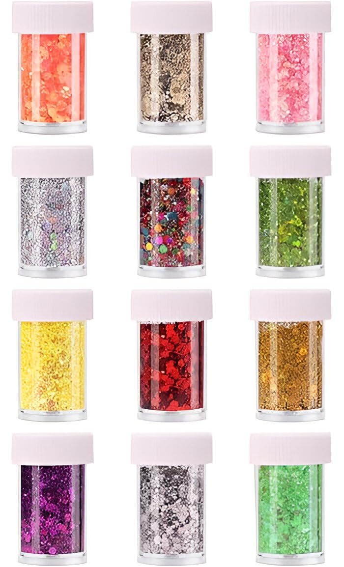 VINTAGER Chunky Glitter Early Autumn Color Shift Craft Glitter Powder, Iridescent Flake Sequin for Epoxy Resin, Nail, Tumbler, Phone Case, Party Decor, Jewelry Making (12 Pcs)-image-7