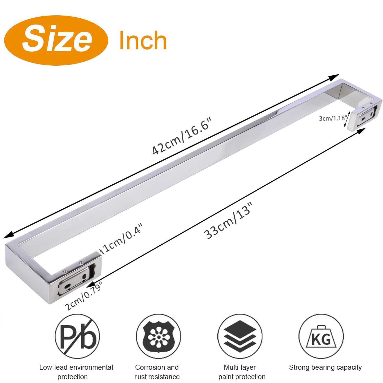 TocTen Bath Towel Rack - Square Base Thicken SUS304 Stainless Steel Towel Bar for Bathroom, Bathroom Bar Accessories Towel Rod Heavy Duty Wall Mounted Towel Holder (Polish Chrome, 16 Inch)