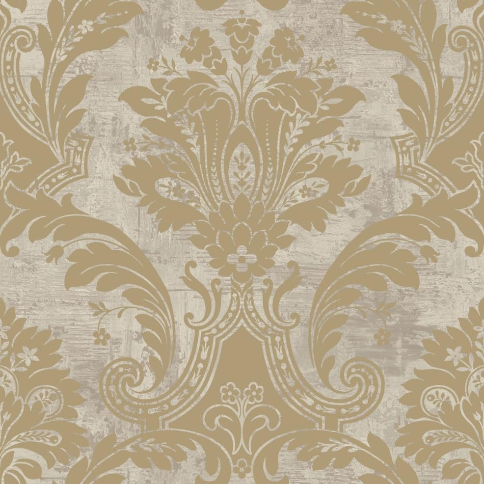 WPE® 2316 Plaster Effect with Damask Gold Floral Wallpaper by Belgravia - Luxury Look, Classy, Sophisticated Design Eloquent Feature Wall Stunning