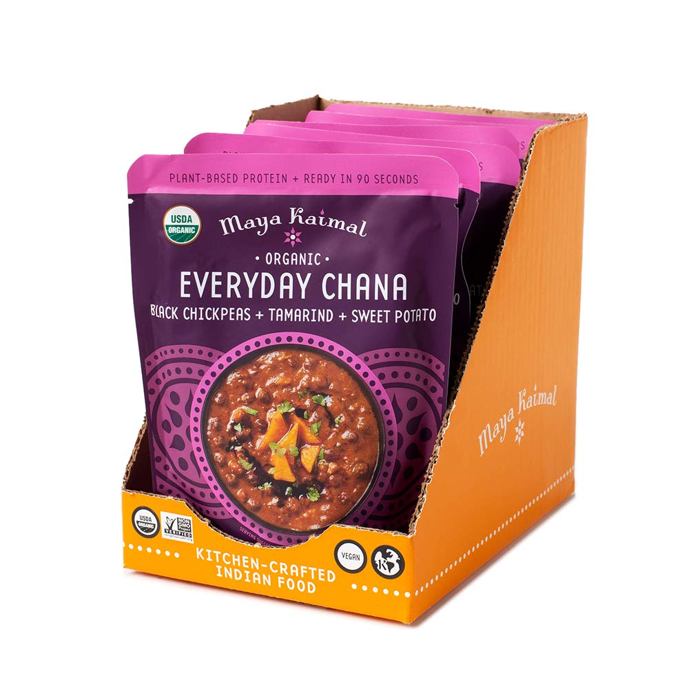 Maya Kaimal Foods Organic Indian Everyday Chana, 10 Oz (Pack Of 6), Fully Cooked Black Chickpeas with Tamarind & Sweet Potato. Vegan, Microwavable, Ready To Eat, 6CountUSDA Organic