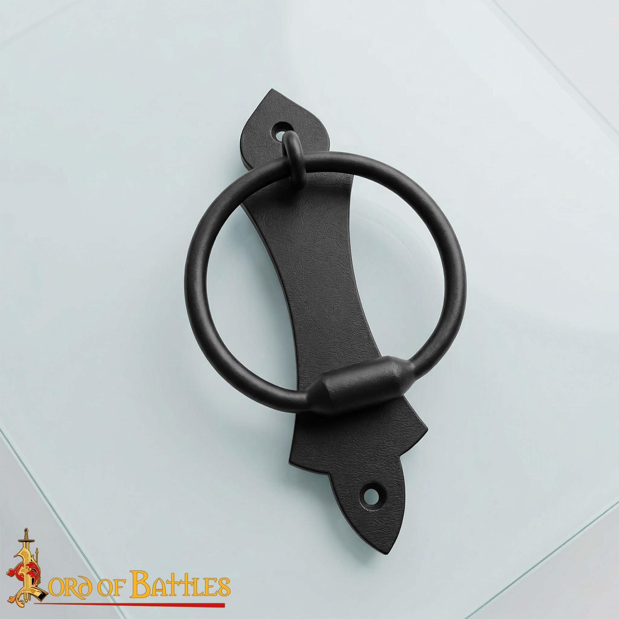 Lord of Battles Handgeschmiedeter Türklopfer aus Eisen, stabiler Ring-Türklopfer, perfekt für Vintage-Holz-Scheunentüren, Tore, Zaun, Schloss und Bauernhaus, mattschwarz, pulverbeschichtet