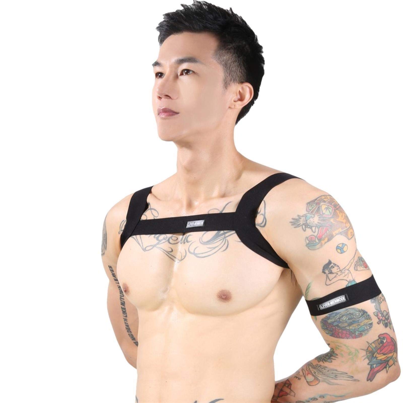mannen borst harnas set elastische schouder harnas been riem riem sexy ondergoed kostuum clubwear lichaam-wit-M mannen borst harnas set elastische schouder harnas been riem riem sexy ondergoed kostuum clubwear lichaam-wit-M