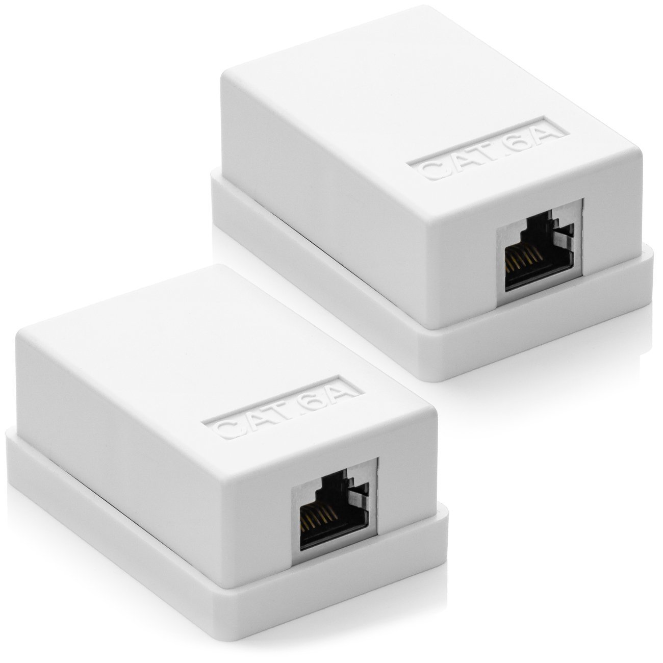 deleyCON 2x CAT 6a Netzwerkdose - 1x RJ45 Buchse, FTP Geschirmt, Aufputz Montage, 10 Gbit - Ethernet Netzwerk LAN Dose RAL 9003 - Weiß