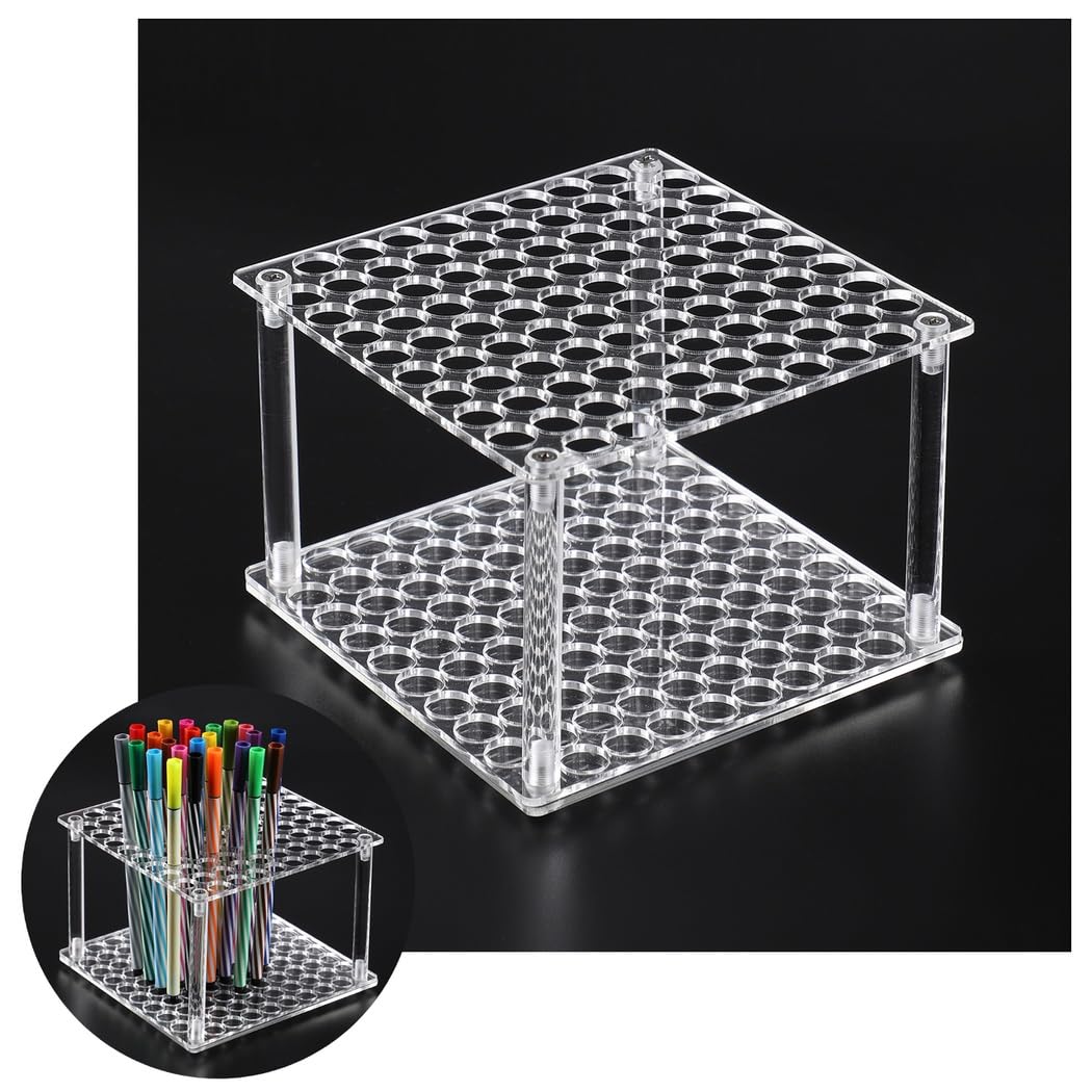 2 Stk Acryl Stiftehalter, Stifthalter für Pinsel mit 96 Fächern, Schreibtisch Organizer Ablage für Bleistifte, Pinsel, Marker, Display und Aufbewahrung zu Hause