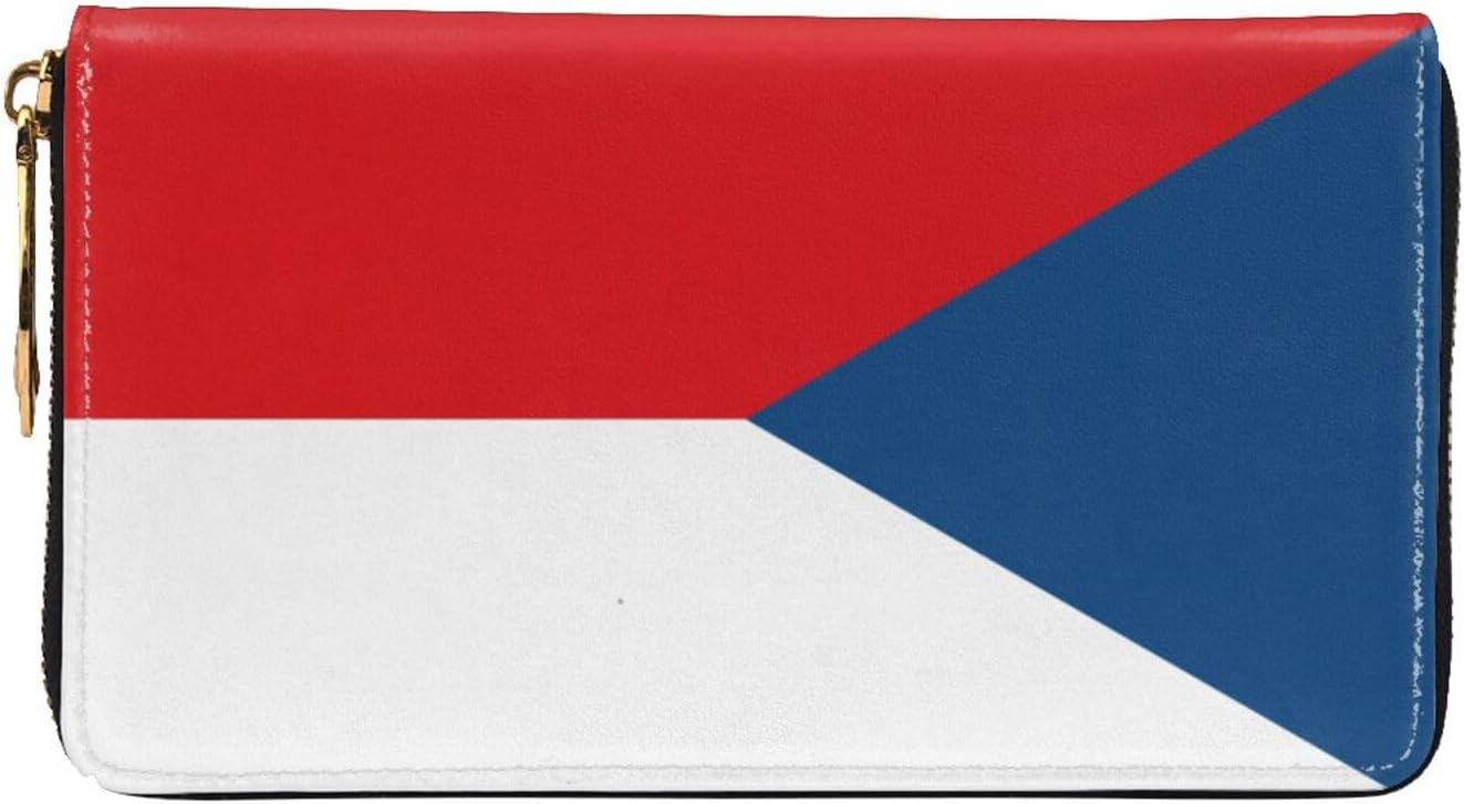 Flag of the Czech Republic Long Zip Around Wallet for Women, Large Capacity RFID Leather Wristlet Wallet with 12 Card Slots Coin Purse, Fashion Clutch Purse with Wrist Strap