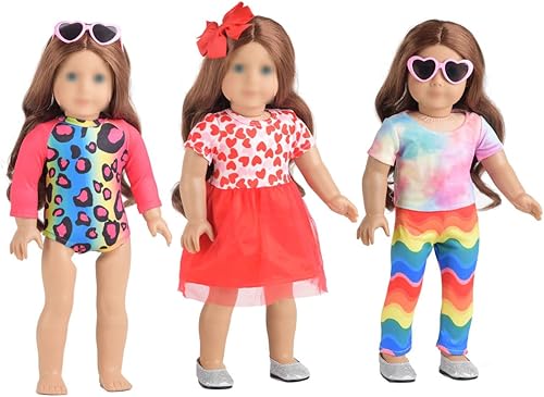Miniatura 6 de Sweet Dolly Conjunto de accesorios de ropa de muñeca de 18 pulgadas, ropa de muñeca de moda, unicornio, arco iris, mariposa, leopardo, vestidos,
